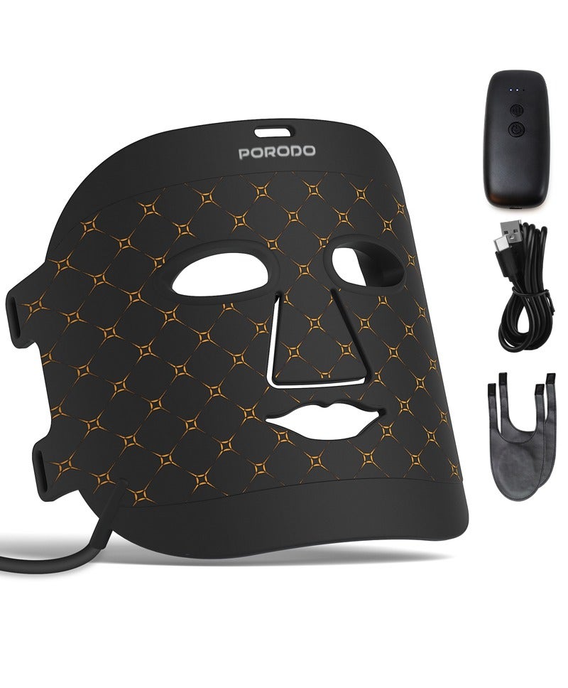 porodo Red Light Therapy Face Mask with 7 Colors Light Therapy, Portable Battery Connection, Cell Growth, Acne Repair, Grease Reduction, Collagen Boost, Metabolism Boost, Rough Improvement, Skin Brightening - Image 1